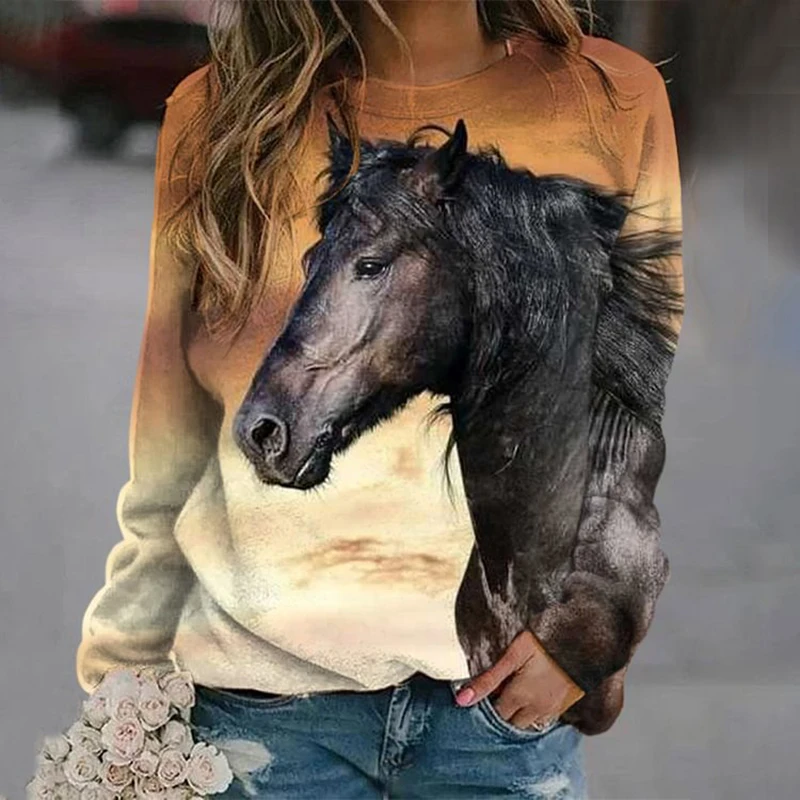 Vintage Western Horse Print Women's Long Sleeve O-Neck Sweatshirts Retro Autumn T-Shirts For Woman Oversized Female Clothing
Vintage Western Horse Print Women's Long Sleeve O-Neck Sweatshirts Retro Autumn T-Shirts For Woman Oversized Female Clothing