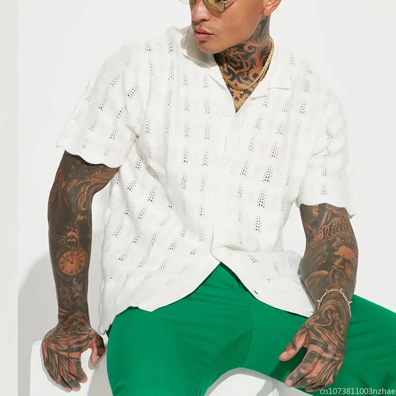 Summer Leisure Short Sleeve Knitted Shirts Men Casual Solid Color Embroidery Tops Men's Clothes Fashion Loose Mens Shirts
Summer Leisure Short Sleeve Knitted Shirts Men Casual Solid Color Embroidery Tops Men's Clothes Fashion Loose Mens Shirts