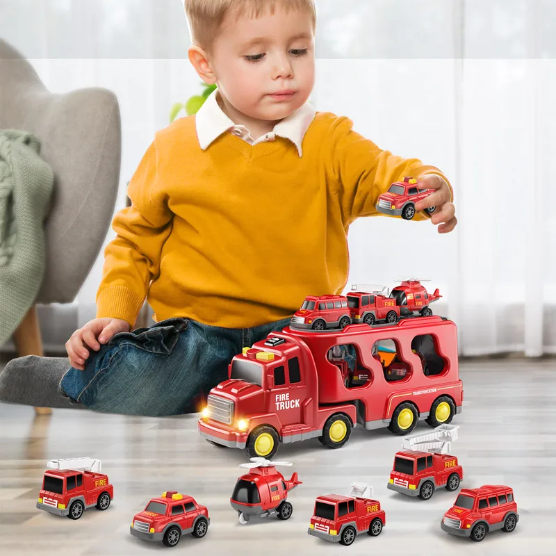 

7-in-1 Fire Truck toy - Friction Power, Truck Set, Equipped With Sound Effects And Lighting Suitable For Ages 3-9