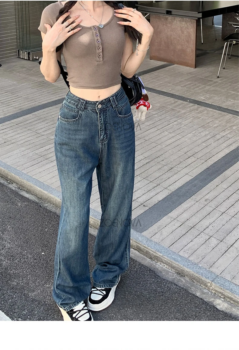 ZOENOVA Maillard 2024 Spring Autumn Fashion Simple Women's Jeans Casual Retro Loose Straight Wide Leg Pants Floor Mopping Jean ZOENOVA Maillard 2024 Spring Autumn Fashion Simple Women's Jeans Casual Retro Loose Straight Wide Leg Pants Floor Mopping Jean