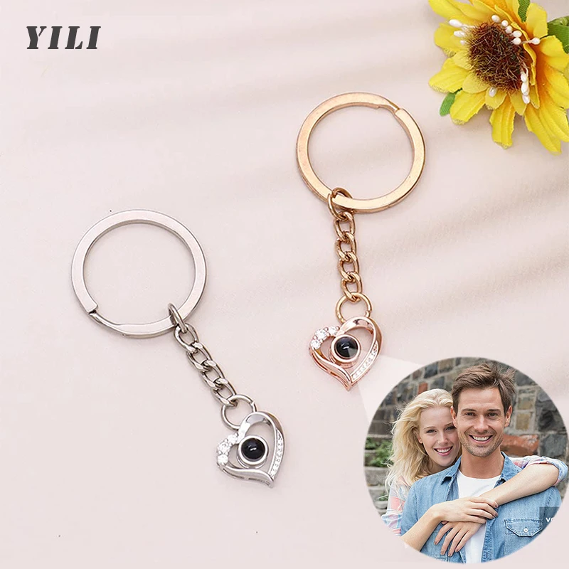 

Персонализированные брелоки в форме сердца с фотографией на заказ, кольцо для ключей на день рождения с надписью «I Love You», памятные подарки