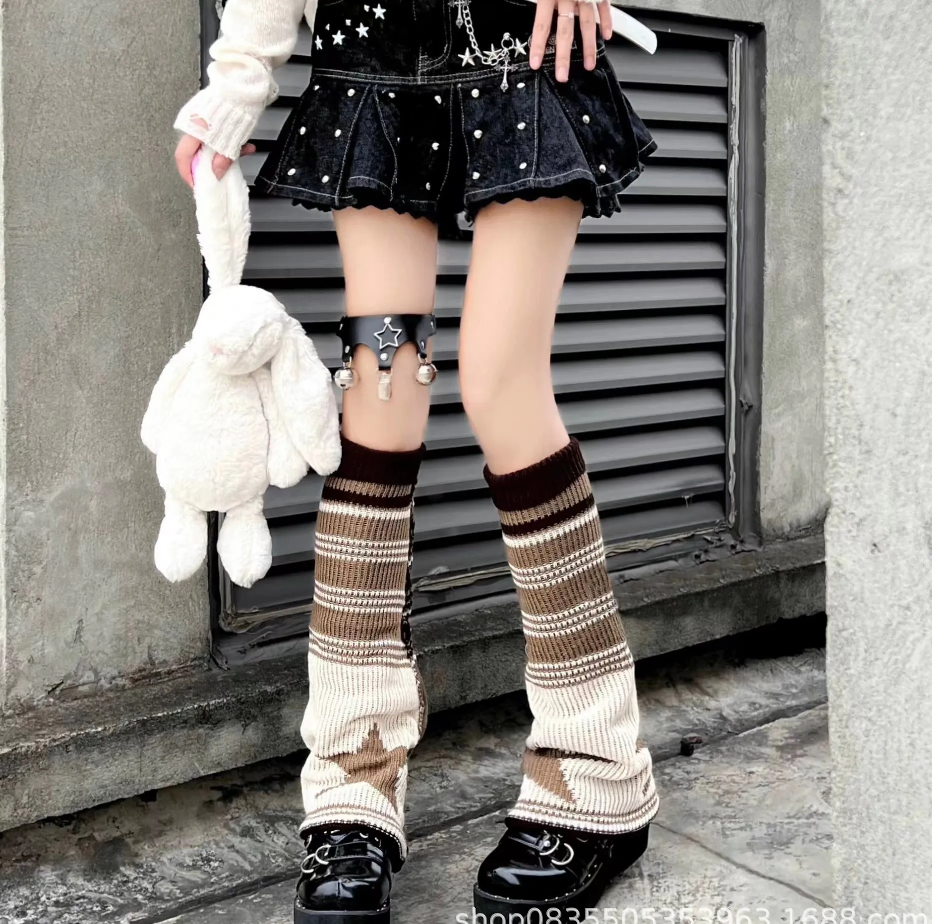 

Pentagram Asymmetrical Socks Knit Leg Scoks Stripe Y2K Style Wide Leg Socks JK Girls Lolita Dress Leg Warmers