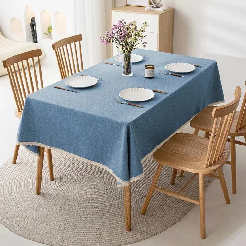 

Simple Plain Linen tablecloth Party Fringed Cotton Home Decoration Table Cover Rectangular dust table mat Table Cloth