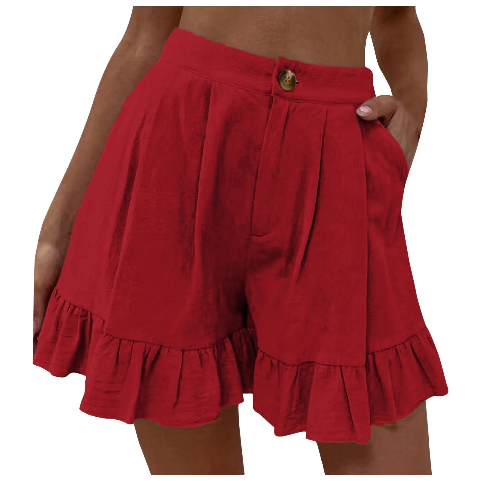 

Summer Women's Shorts Loose Fitting Wide Leg Shorts With A Line Ruffle Trim Cotton Linen Texture For Casual Soft Wear