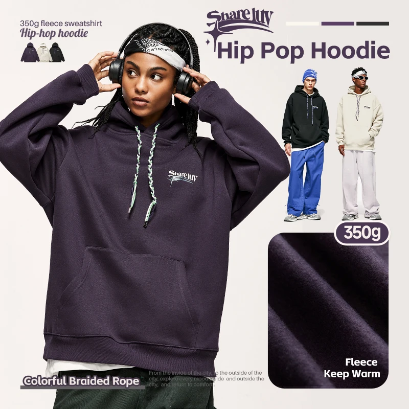 

INFLATION 350GSM Fleece Oversized Hoodies Unisex Winter Warm Hip Hop Hooded Sweatshirts Mens Streetwear Pullovers