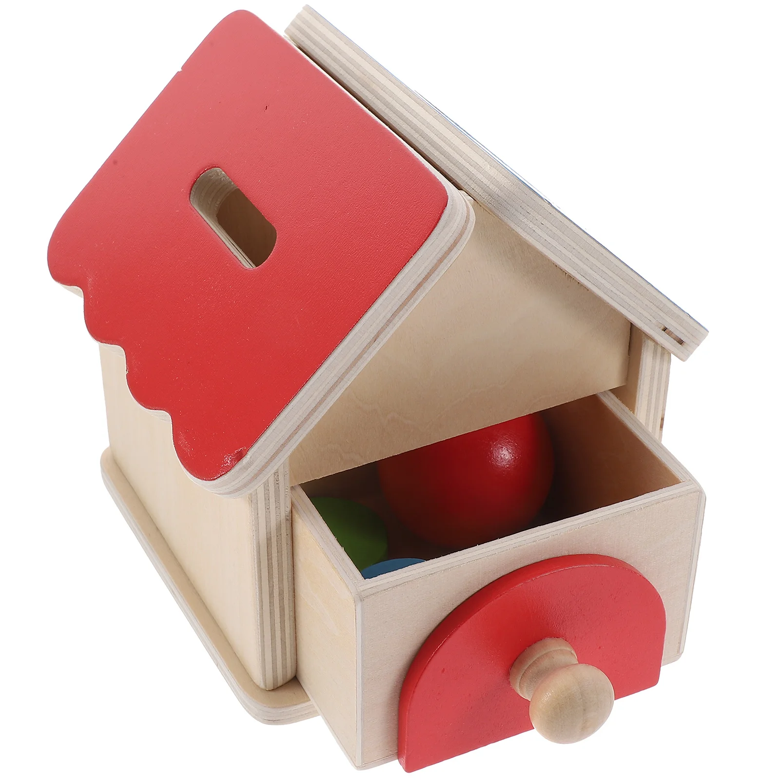 

1 Set Wooden Drawer Coin Box Ball Holding Box House Shaped Drawer Training Toy
