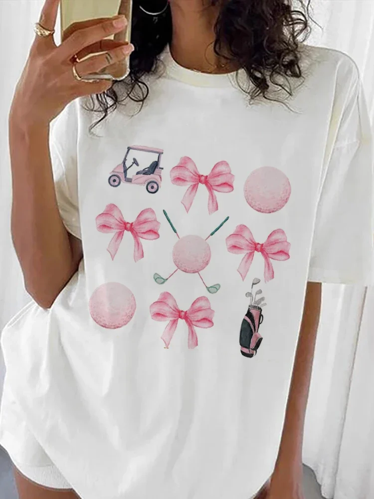 Fashion Golf Coquette Bow Short Sleeved Top Cartoon Print Fashion Women's Trendy Street T-Shirt Pattern Print O-Neck T-Shirt.
Fashion Golf Coquette Bow Short Sleeved Top Cartoon Print Fashion Women's Trendy Street T-Shirt Pattern Print O-Neck T-Shirt.