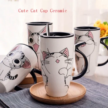 Cute Cat Ceramics Coffee Mug with Lid Large Capacity 600ml Animal Mugs Creative Drinkware Coffee Tea Cups Novelty Gifts Milk Cup