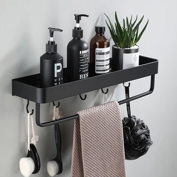 욕실 벽걸이 선반, 정리함 샤워 보관 랙, 블랙 코너 선반, 공간 알루미늄 변기 샴푸 거치대 샤워 상품 이미지