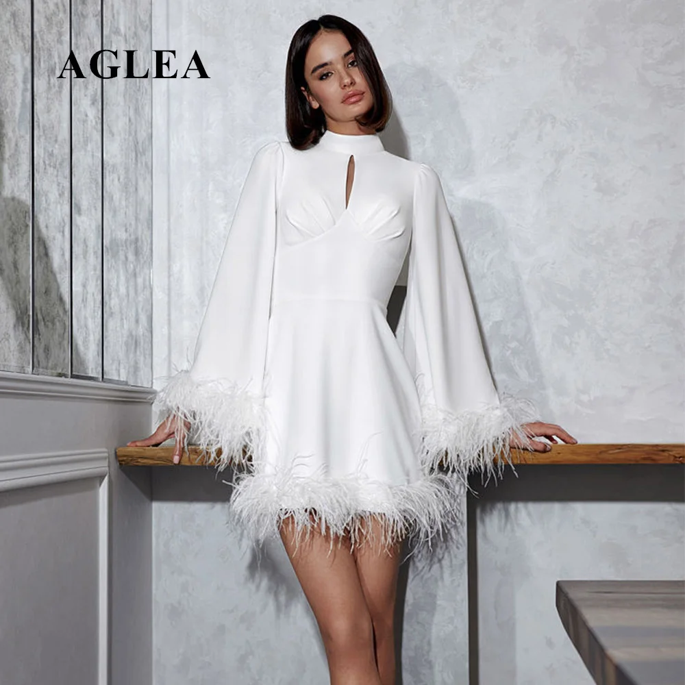 AGLEA Long Sleeve Feather Stand Collar Sexy Mini Wedding Dress Solid Color Prom Gowns Vestidos De Festa Celebrity Banquet Dress
AGLEA Long Sleeve Feather Stand Collar Sexy Mini Wedding Dress Solid Color Prom Gowns Vestidos De Festa Celebrity Banquet Dress