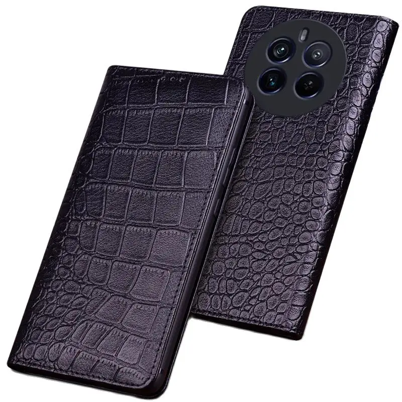 

Hot Luxury Genuine Leather Magnet Clasp Phone Cover Case For Realme 12 Pro Plus Kickstand Holster Cases Protective Full Funda