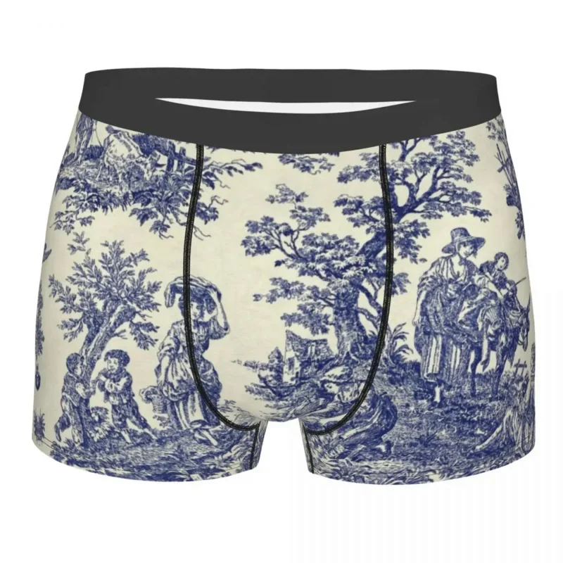 

Toile De Jouy Blue Boxer Shorts For Men 3D Print French Navy Blue Motif Underwear Panties Briefs Breathable Underpants