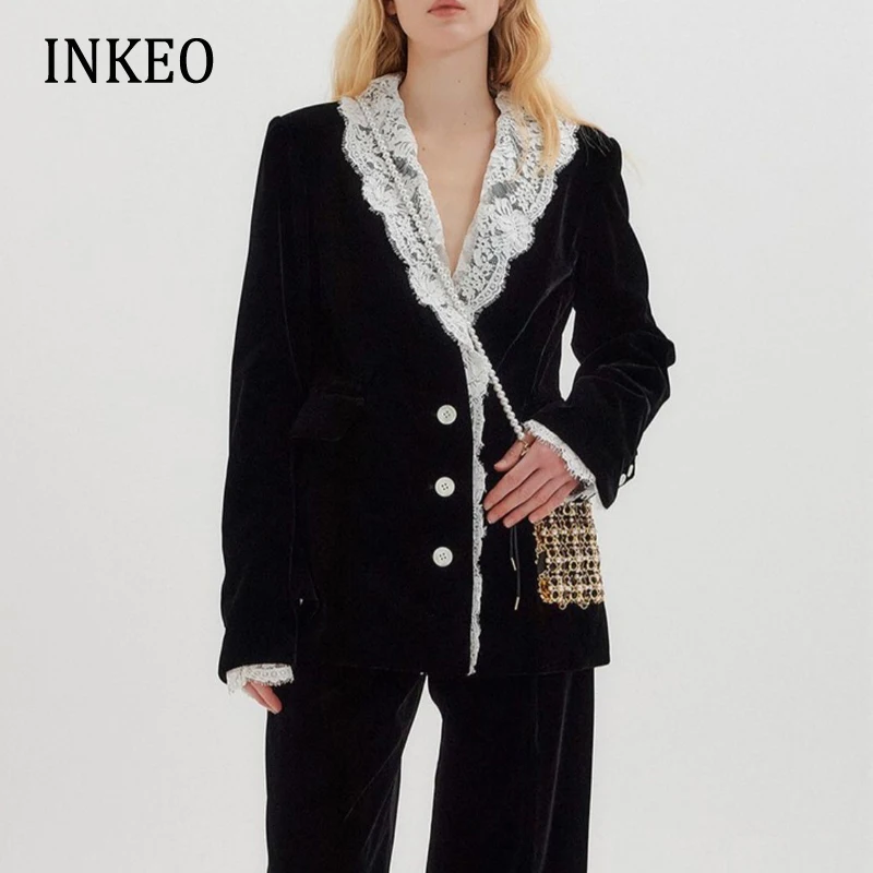 Женский бархатный блейзер INKEO 2O108, модный костюм в Корейском стиле с кружевными вставками, верхняя одежда высокого качества для осени, 2022
Женский бархатный блейзер INKEO 2O108, модный костюм в Корейском стиле с кружевными вставками, верхняя одежда высокого качества для осени, 2022