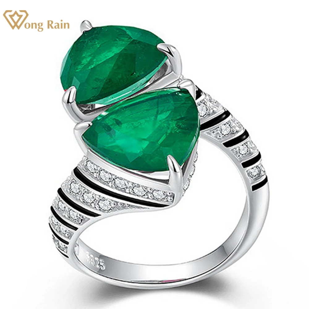 

Wong Rain Vintage 100% 925 Sterling Silver Emerald Ruby Sapphire Gemstone Cocktail Jewelry Open Ring for Women Anniversary Gifts