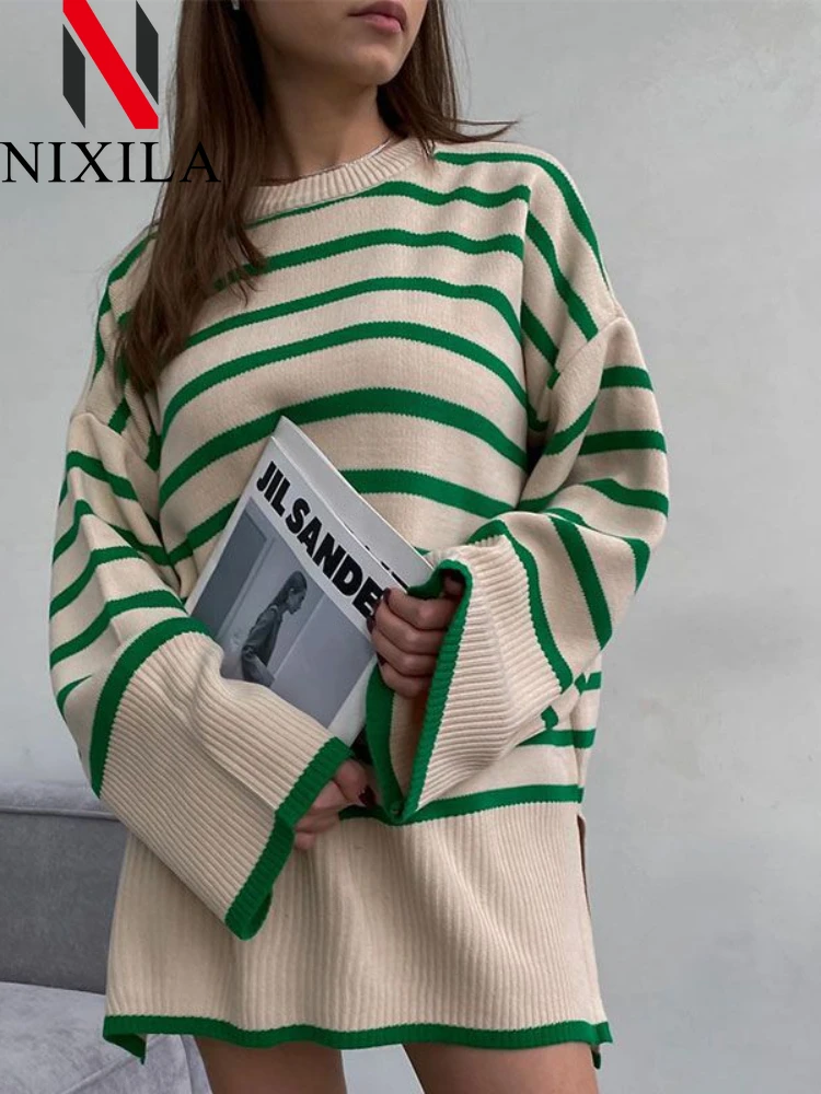 New Women's Pullovers Contrast Striped O-neck Ladies Sweater Loose Casual Tops Fashion Womens Clothing Vintage Elegant Jerseys
New Women's Pullovers Contrast Striped O-neck Ladies Sweater Loose Casual Tops Fashion Womens Clothing Vintage Elegant Jerseys