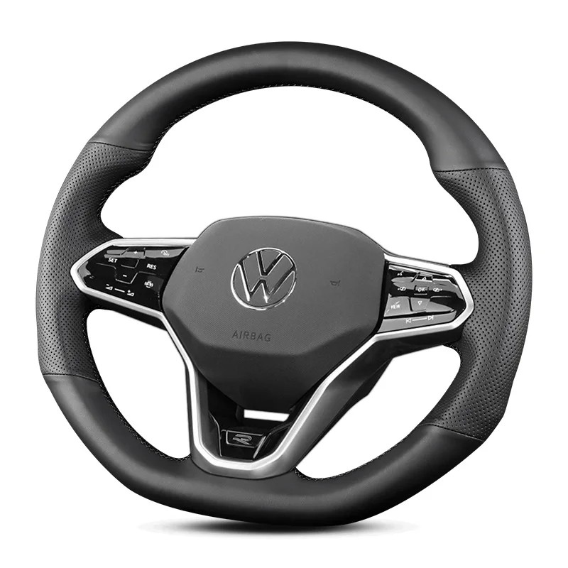 

DIY black leather hand sewn steering wheel cover For VOLKSWAGEN CC lamando Passat TIGUAN-L Teramont X Golf Car handle cover