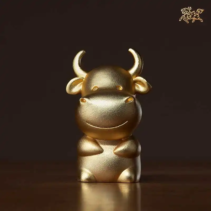 

GOOD LUCK gift National treasure TOP Collection 24K Gold-plated Chinese Zodiacs Lucky Bull Mascot Company business