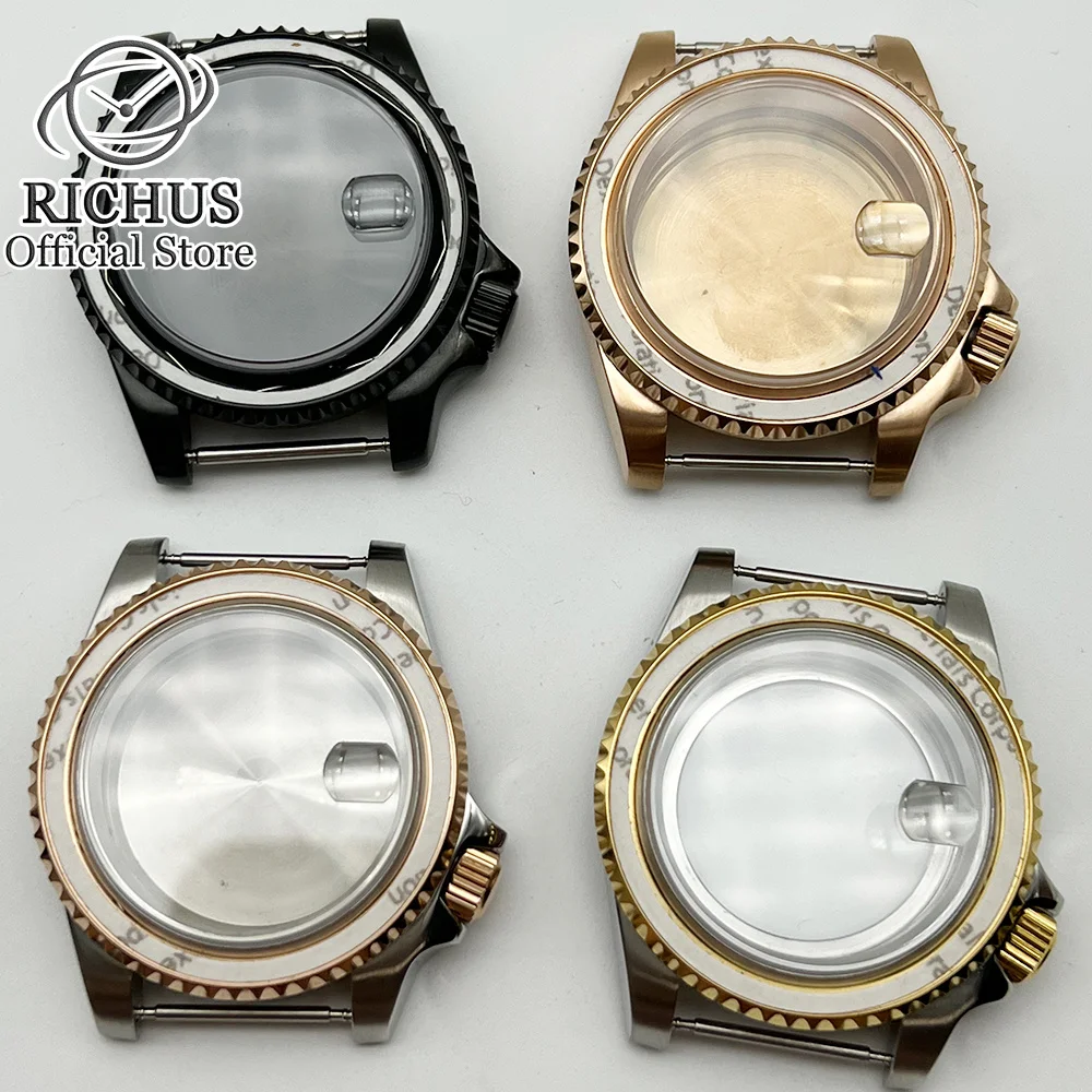 

40mm black gold pvd Glass/Solid Watch Case 3.8 crown case Fit NH35 NH36 ETA 2824 PT5000 ST2130 movement Watch Accessories Parts