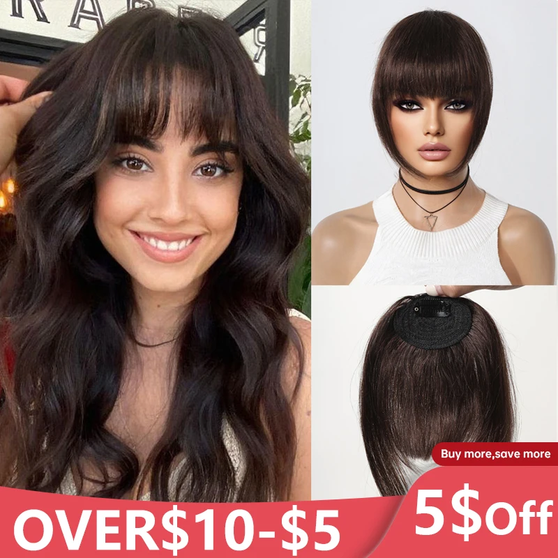 

Bangs Hair Clip in Bangs 100% Human Hair Extensions Wispy French Thick Dark Brown Bangs Fringe with Temples Hairpieces for Women