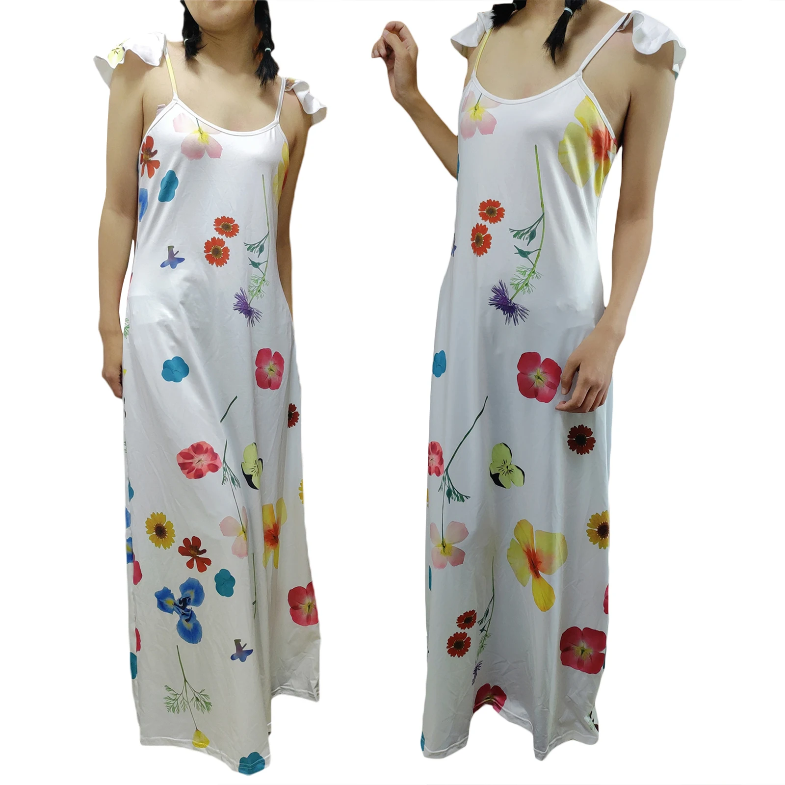 Women Summer Sling Long Dress Floral Print Ruffles Sleeveless Dress Summer Party Club Backless Dress 
Women Summer Sling Long Dress Floral Print Ruffles Sleeveless Dress Summer Party Club Backless Dress