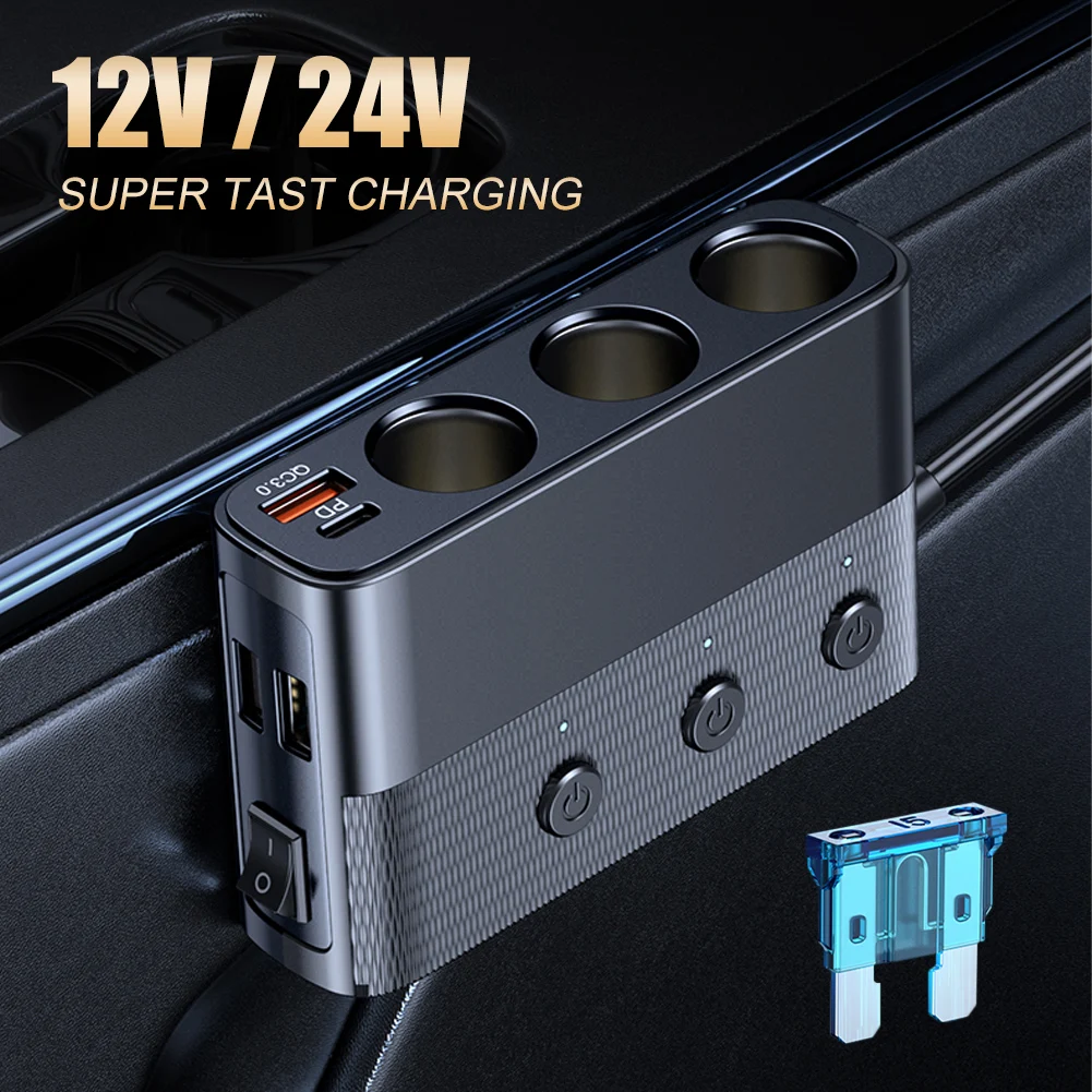 128W 7 In 1 Car Charger 12V PD 30W QC3.0 Fast Charging Type-C Charger Adapter with Independent Switch Cigar Lighter Splitter
128W 7 In 1 Car Charger 12V PD 30W QC3.0 Fast Charging Type-C Charger Adapter with Independent Switch Cigar Lighter Splitter