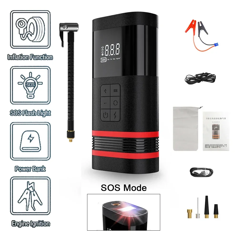 4 in 1 Car Jump Starter 150PSI Air Compressor 1000A Battery Booster(Up to 5.0L Gases Engines) 7500mAh Power Bank with LED Light
4 in 1 Car Jump Starter 150PSI Air Compressor 1000A Battery Booster(Up to 5.0L Gases Engines) 7500mAh Power Bank with LED Light