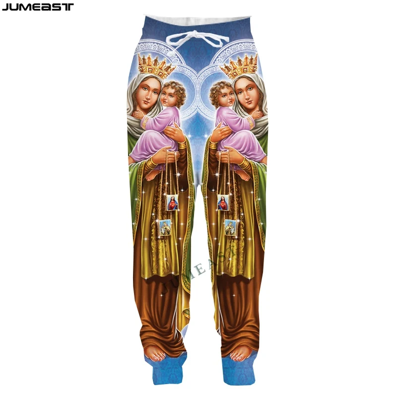 

Jumeast Y2k Men Women 3D Christian Catholi Virgin Mary Jesus Casual Long Pants Sport Pullover Length Sweatpants Trousers