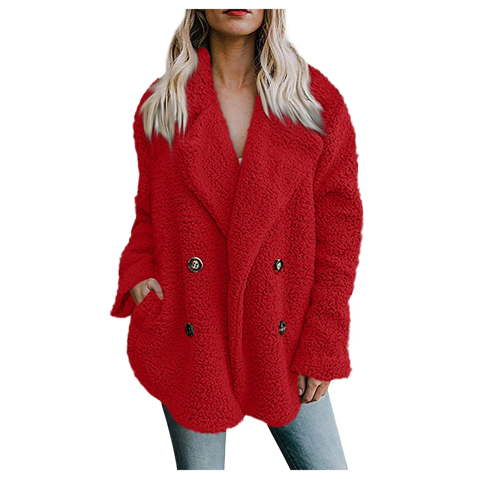 

Winter Thick Warm Teddy Coat Woman Lapel Long Sleeve Fluffy Hairy Fake Fur Jackets Female Button Pockets Plus Size Overcoat