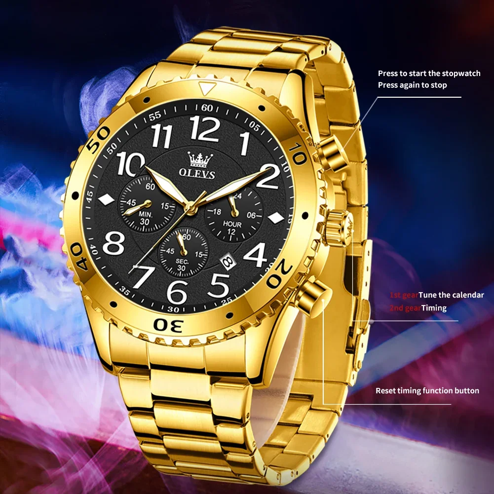 

OLEVS 9969 Luxury Quartz Watch For Men New Chronograph Number Face 48mm Big Dial Mans Watches Waterproof Calendar Hand Clock