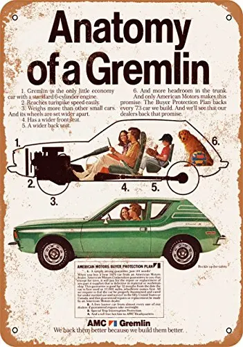 Metal Sign - 1973 Gremlin - Vintage Look Wall Decor for Cafe beer Bar Decoration Crafts
Metal Sign - 1973 Gremlin - Vintage Look Wall Decor for Cafe beer Bar Decoration Crafts