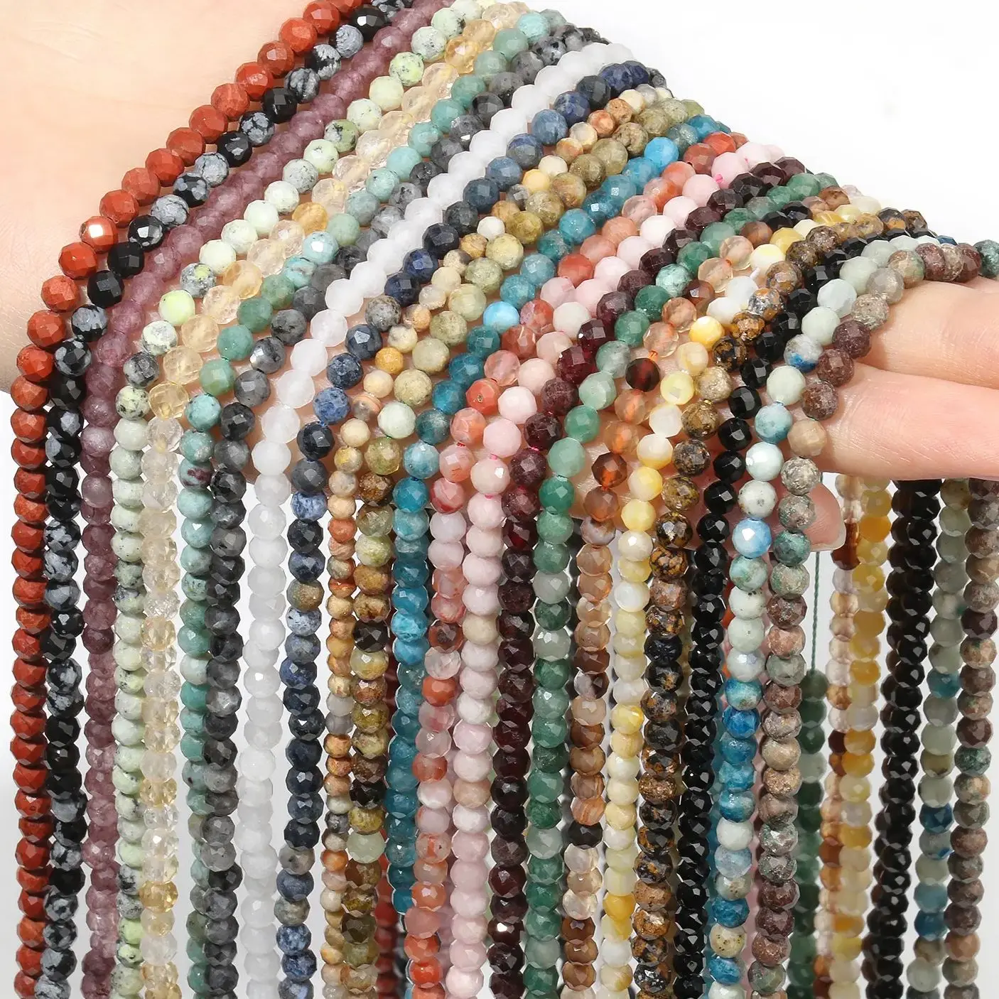 

2/3/4mm Round Faceted Small Natural Stone Beads Tiny Beads DIY Bracelet Earring Charms Loose Spacer for Jewelry Making 15inch