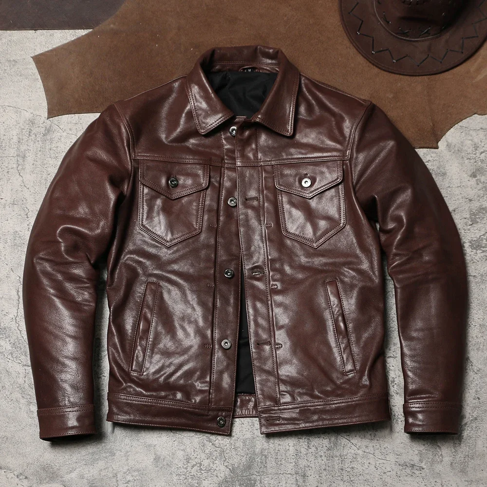 Retro Genuine Leather Workwear, Leather Jacket, Waxy Goat Leather Jacket, Men's Flip Collar, Slim Fit, Multi Pocket Motorcycle
Retro Genuine Leather Workwear, Leather Jacket, Waxy Goat Leather Jacket, Men's Flip Collar, Slim Fit, Multi Pocket Motorcycle
