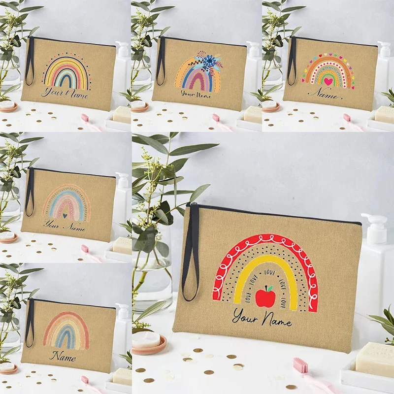 Rainbow Pattern Makeup Teacher Gift Bag Custom Name Linen Pouch Travel Organizer Stylish Make Up Clutch Toiletry Lightweight Bag
Rainbow Pattern Makeup Teacher Gift Bag Custom Name Linen Pouch Travel Organizer Stylish Make Up Clutch Toiletry Lightweight Bag