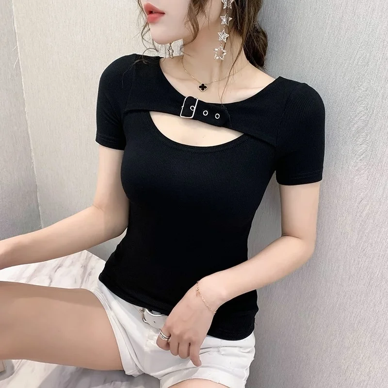 #5307 Black White Striped T Shirt Women Hollow Out Sexy Skinny T Shirt Femme Slim Korean Style Cotton Women's Tee Shirt Summer
#5307 Black White Striped T Shirt Women Hollow Out Sexy Skinny T Shirt Femme Slim Korean Style Cotton Women's Tee Shirt Summer