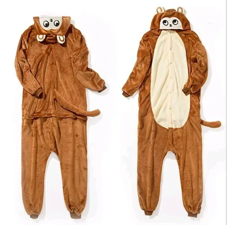 

Brown Monkey Onesie Cosplay Costume Kigurumi Flannel Pajamas Anime Jumpsuit Sleepwear Homewear Adult Halloween Suit