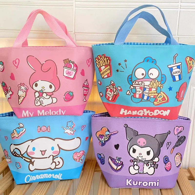 

New Kawaii Sanrio Anime Bento Bag Cute Hello Kittys My Melody Kuromi Cartoon Leather Keep Warm Large Capacity Gifts for Girls