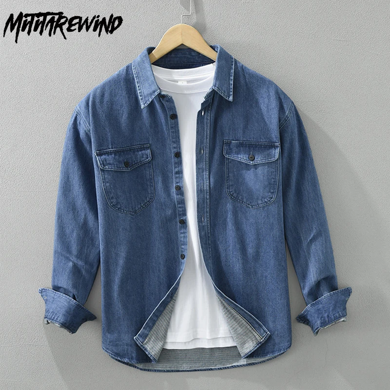 

2024 Spring New Men's Denim Shirts Causal Loose Long Sleeve Jean Tops Pockets Pure Cotton Button Up Shirt Fashion ropa de hombre