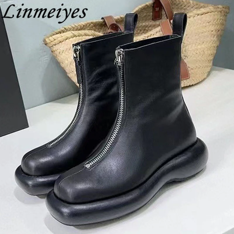 Thick Sole Knight Boots Women Front Zipper Genuine Leather Flat Sole Ankle Boots Female Luxury Quality Motorcycle Boots Woman
Thick Sole Knight Boots Women Front Zipper Genuine Leather Flat Sole Ankle Boots Female Luxury Quality Motorcycle Boots Woman