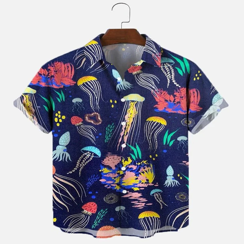 

Jellyfish and Octopus Retro Short Sleeve Shirt 3D All Over Printed Hawaiian Shirt for Men and Women Casual Shirt Unisex