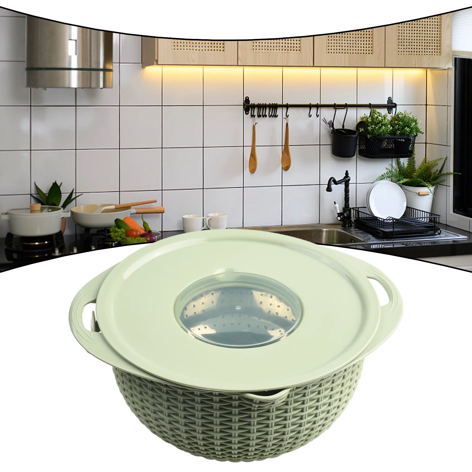 

4 In 1 Colander With Mixing Bowl Set Double-Layer Rotatable Drain Basket Fruits Vegetables Washing Drain Basket Kitchen