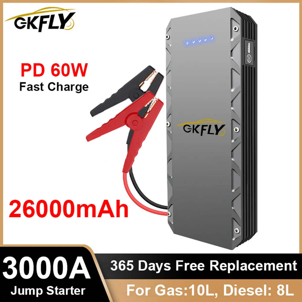 GKFLY Car Jump Starter 3000A Battery Charger 26000mAh Emergency Power Bank Booster Starting Device for 12V Cars
GKFLY Car Jump Starter 3000A Battery Charger 26000mAh Emergency Power Bank Booster Starting Device for 12V Cars