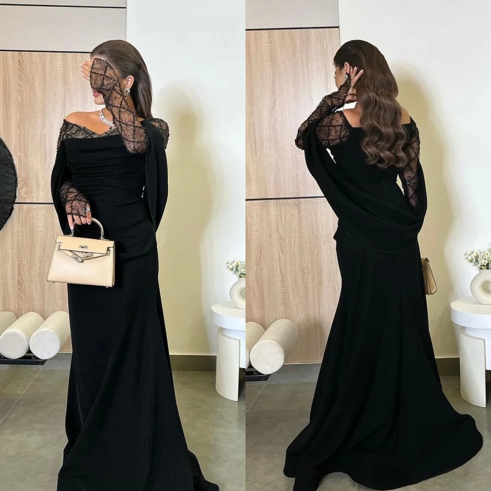 

Ball Dress Saudi Arabia Evening Jersey Beading Draped Pleat Christmas A-line Off-the-shoulder Bespoke Occasion Gown Long Dresses