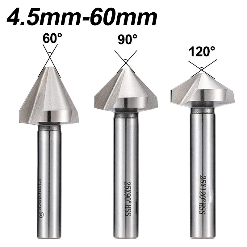 4.5-60mm 1 Flute/3 Flutes HSS M2 Countersink Drill Bit 60°/90°/120° Deburring Chamfer Cutter Tool for Steel Iron Aluminum Metal
4.5-60mm 1 Flute/3 Flutes HSS M2 Countersink Drill Bit 60°/90°/120° Deburring Chamfer Cutter Tool for Steel Iron Aluminum Metal
