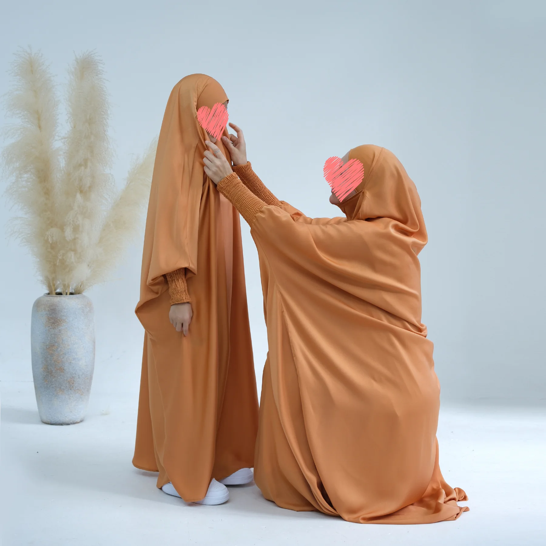 

Muslim Women Kids Girls Hijab Dress Eid Overhead Hooded Abaya Mom & Daughter Abayas Khimar Islamic Prayer Garment Dresses Robe