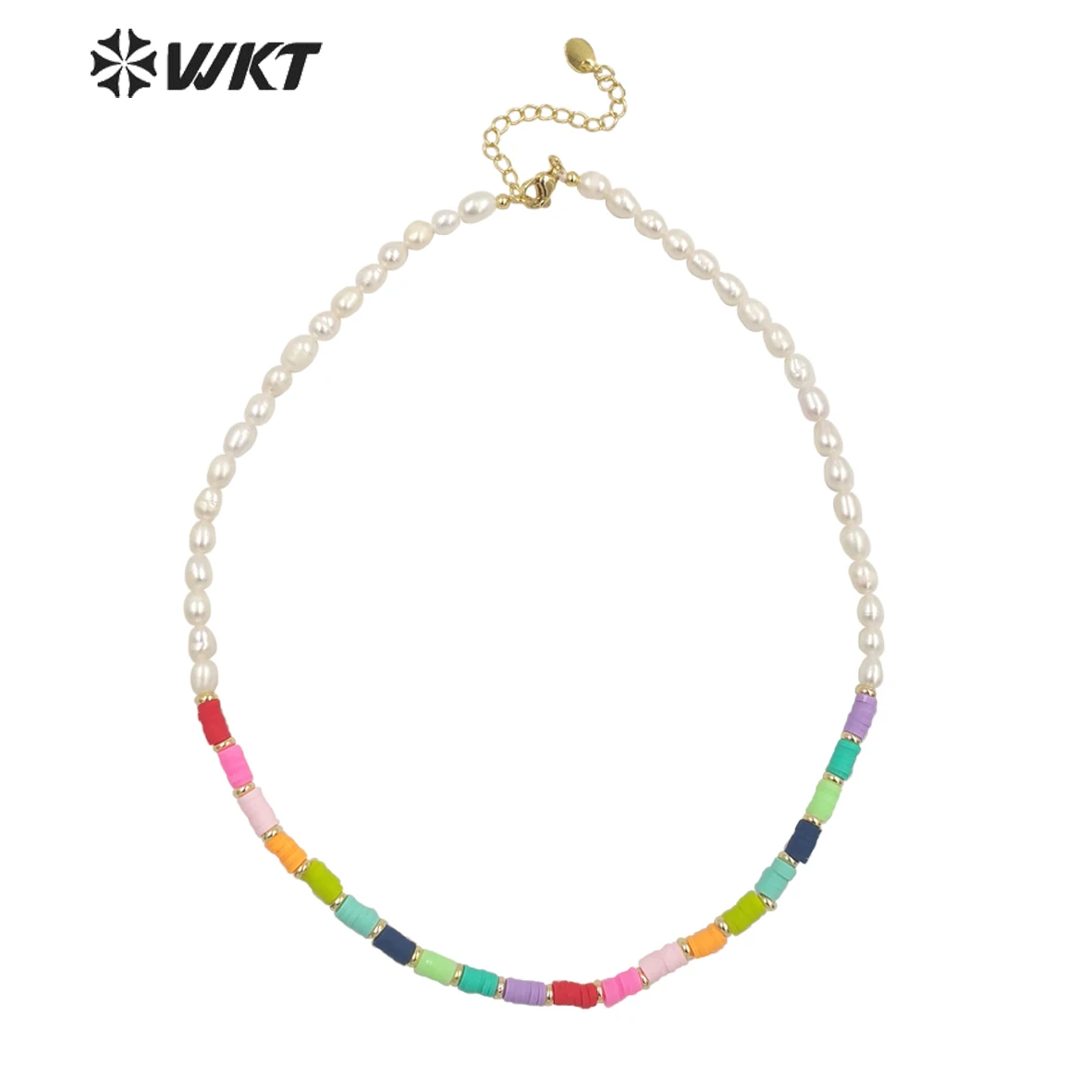 

WT-JN208 WKT New design fashion gold resin beads mix freshwater pearl necklace Daily match white pearl necklace for wedding