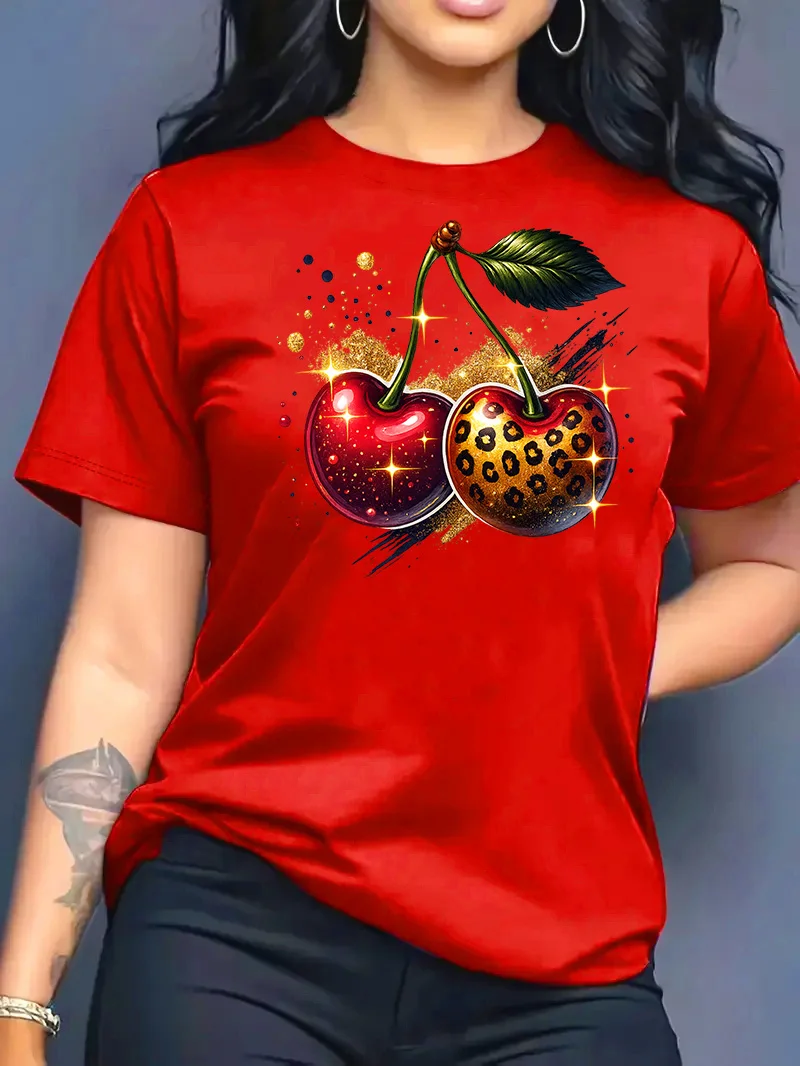تي شيرت نسائي جديد لصيف 2026 بياقة مستديرة وتصميم عصري فضفاض مع طباعة تفاح بسيطة ومتعددة الاستخدامات تي شيرت نسائي جديد لصيف 2026 بياقة مستديرة وتصميم عصري فضفاض مع طباعة تفاح بسيطة ومتعددة الاستخدامات