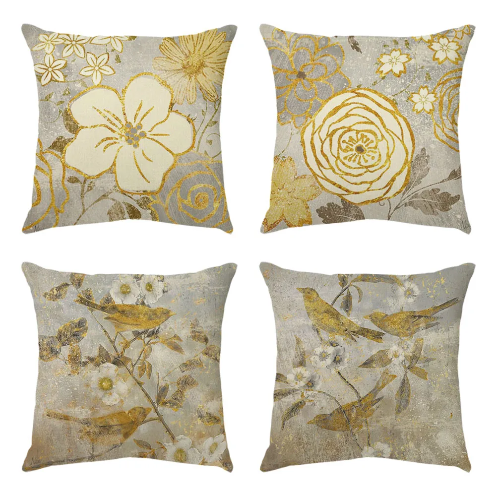 Golden Luxury Decorating Pillow Covers 18x18 inch Set of 4 for Home Decor Gold Lined Flowers & Birds Throw Pillow Cushion Cases
Golden Luxury Decorating Pillow Covers 18x18 inch Set of 4 for Home Decor Gold Lined Flowers & Birds Throw Pillow Cushion Cases