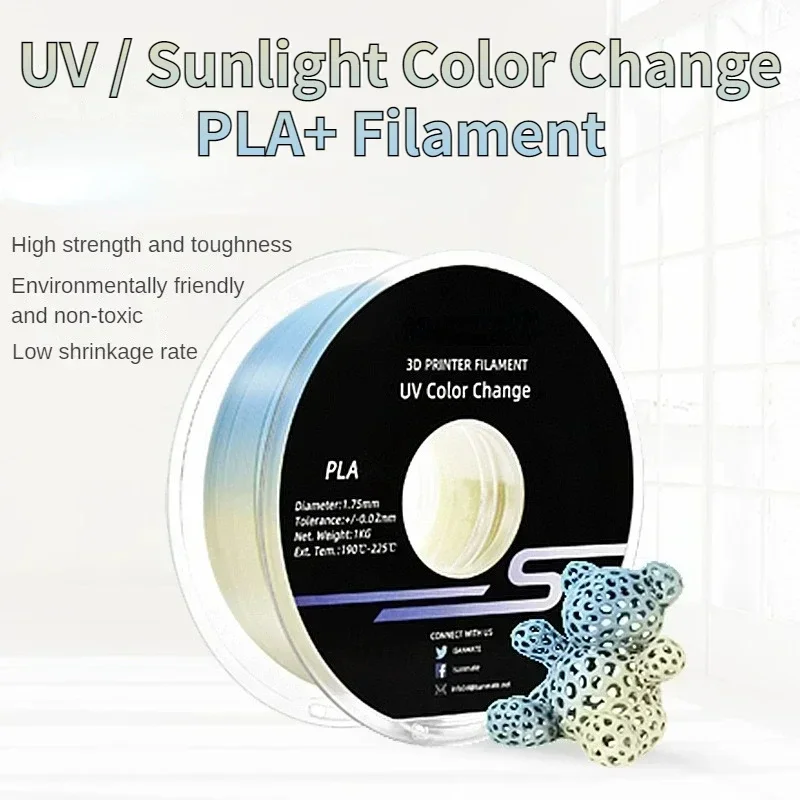 

Нить PLA + для 3D-принтера, изменение цвета от уф или солнечного света на синюю нить PLA + 1,75 мм, точность измерения +/-0,03 мм, катушка 1 кг