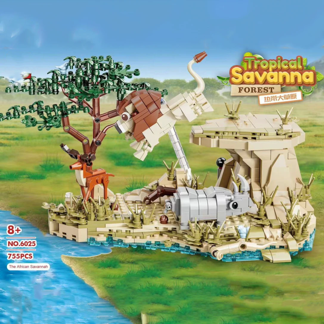 

Tropical Savanna Model Building Blocks MOC 6025 Animals Lion Deer Prairie Forest Scene Bricks Ideas Toy Gift Kit Boys Kids Girls