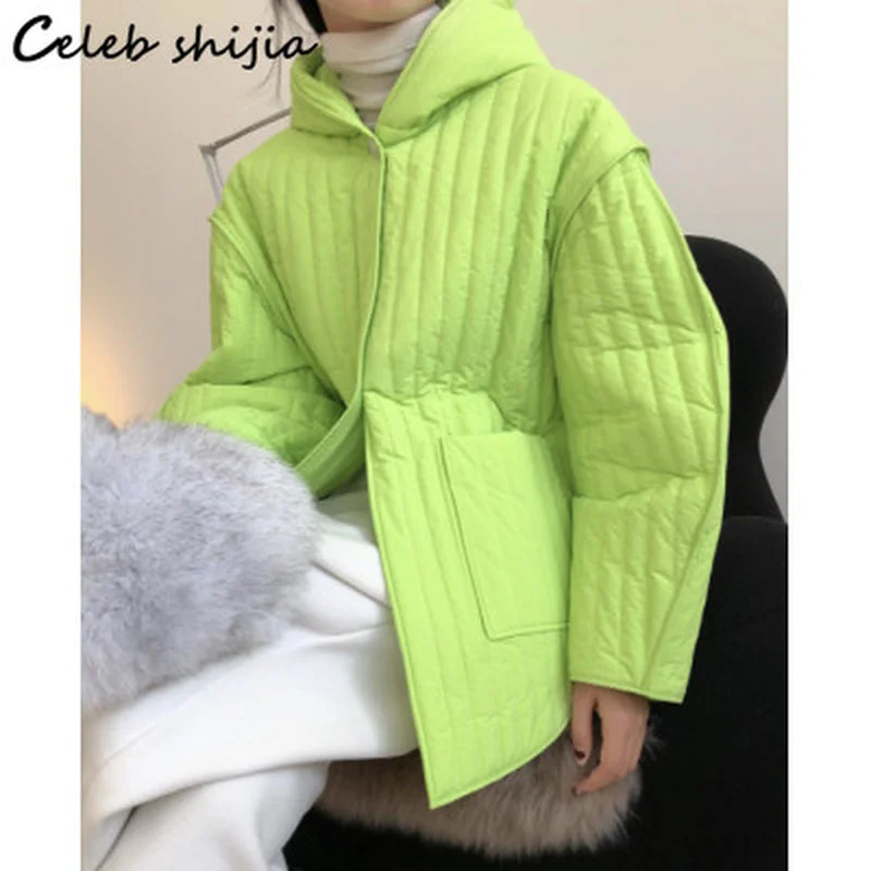 Green Hooded Cotton Coat Women Winter Chic Single Breasted Korean Fashion Green Striped Crop Coat Female Autumn Outerfit 2023 
Green Hooded Cotton Coat Women Winter Chic Single Breasted Korean Fashion Green Striped Crop Coat Female Autumn Outerfit 2023